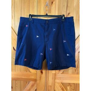 CHAPS Flat Front Cotton Shorts Freshwater Blue Print Size 42 Emb. Flags (8515)